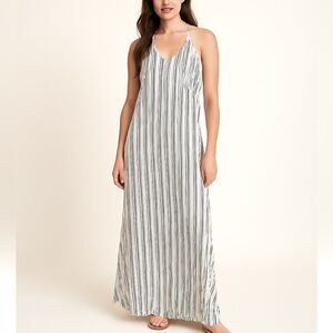 LOFT Striped Halter Maxi Dress Black White Sleeveless Size 10